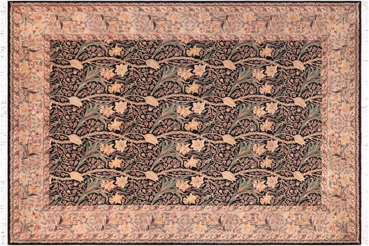 handmade Transitional Dafodils Black Taupe Hand Knotted RECTANGLE 100% WOOL area rug 9x12