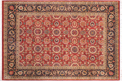 handmade Transitional Agra Tabriz Red Blue Hand Knotted RECTANGLE 100% WOOL area rug 9x12
