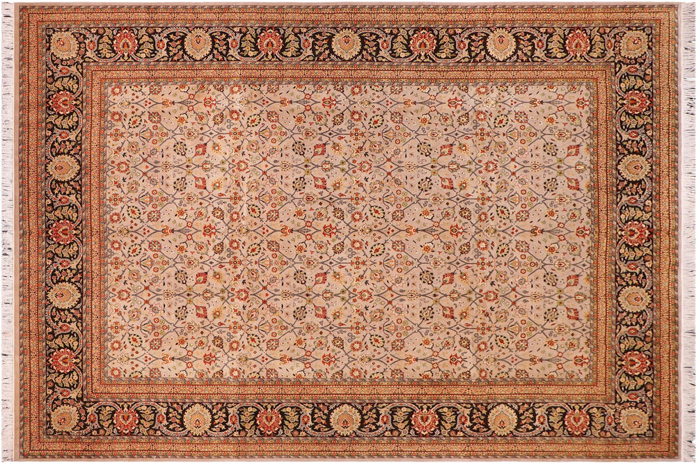 handmade Transitional Regular Beige Black Hand Knotted RECTANGLE 100% WOOL area rug 9' x 12'