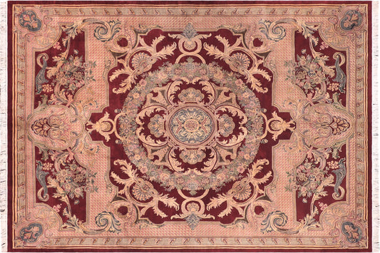 handmade Traditional Savonarrie Red Pink Hand Knotted RECTANGLE 100% WOOL area rug 9x12