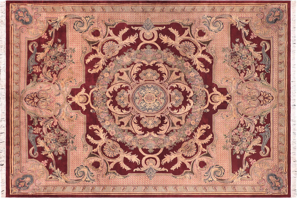 handmade Traditional Savonarrie Red Pink Hand Knotted RECTANGLE 100% WOOL area rug 9x12