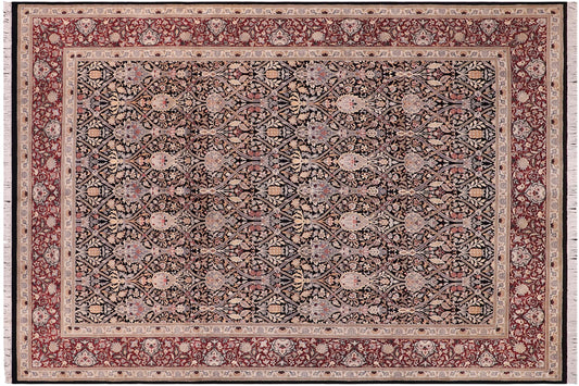 handmade Transitional Mujahid Black Red Hand Knotted RECTANGLE 100% WOOL area rug 9x12