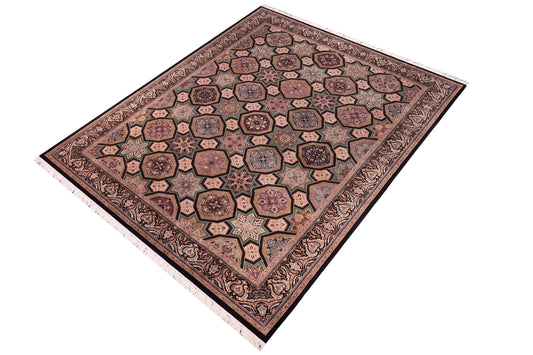 handmade Transitional Firdous Black Multi Hand Knotted RECTANGLE 100% WOOL area rug 9x12