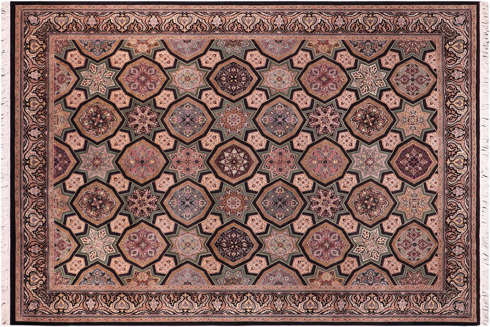 handmade Transitional Firdous Black Multi Hand Knotted RECTANGLE 100% WOOL area rug 9x12