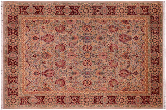 handmade Traditional Lahore Taupe Maroon Hand Knotted RECTANGLE 100% WOOL area rug 9x13