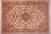 handmade Traditional Kashan Ivory Brown Hand Knotted RECTANGLE 100% WOOL area rug 9x12