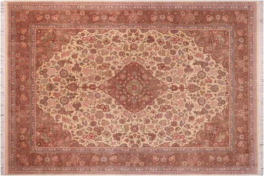 handmade Traditional Kashan Ivory Brown Hand Knotted RECTANGLE 100% WOOL area rug 9x12