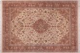 handmade Traditional Kashan Ivory Brown Hand Knotted RECTANGLE 100% WOOL area rug 9x12