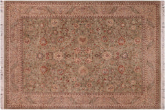 handmade Traditional Kashan Green Beige Hand Knotted RECTANGLE 100% WOOL area rug 9x12
