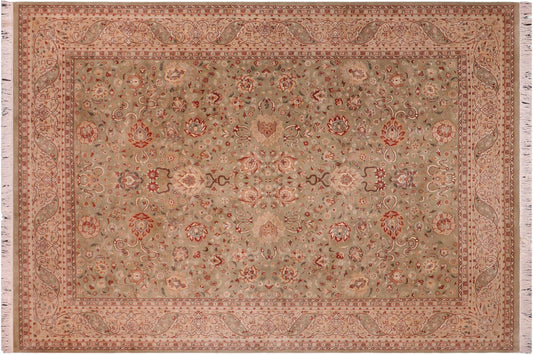 handmade Traditional Kashan Green Beige Hand Knotted RECTANGLE 100% WOOL area rug 9x12