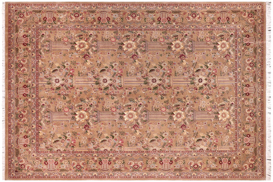 handmade Transitional Pupo Taupe Green Hand Knotted RECTANGLE 100% WOOL area rug 9x12