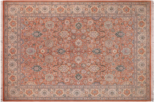 handmade Traditional Lahore Rust Beige Hand Knotted RECTANGLE 100% WOOL area rug 9x12