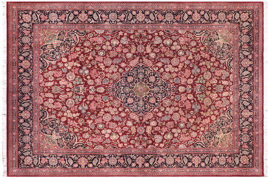 handmade Traditional Kashan Red Blue Hand Knotted RECTANGLE 100% WOOL area rug 9x12