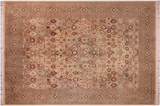 handmade Traditional Tabriz Gold Green Hand Knotted RECTANGLE 100% WOOL area rug 9x12