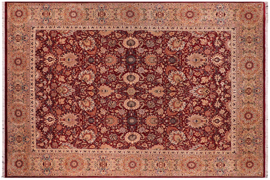 handmade Traditional Lahore Red Beige Hand Knotted RECTANGLE 100% WOOL area rug 9x13