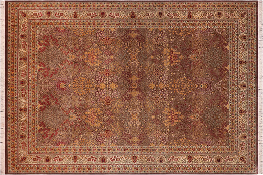 handmade Traditional New Wahid Brown Ivory Hand Knotted RECTANGLE 100% WOOL area rug 9x12