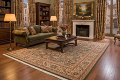 handmade Traditional Mehal Green Tan Hand Knotted RECTANGLE 100% WOOL area rug 9x12