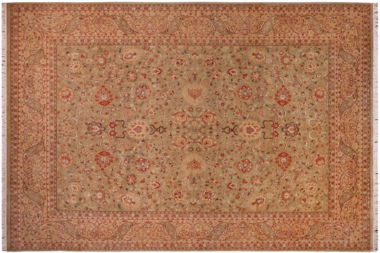 handmade Traditional Kashan Lt. Green Tan Hand Knotted RECTANGLE 100% WOOL area rug 9x12