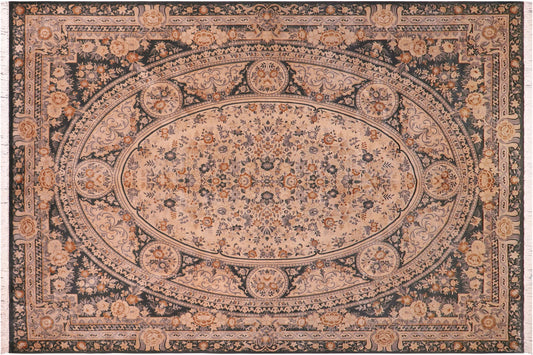 handmade Traditional Abusson Black Tan Hand Knotted RECTANGLE 100% WOOL area rug 9x12