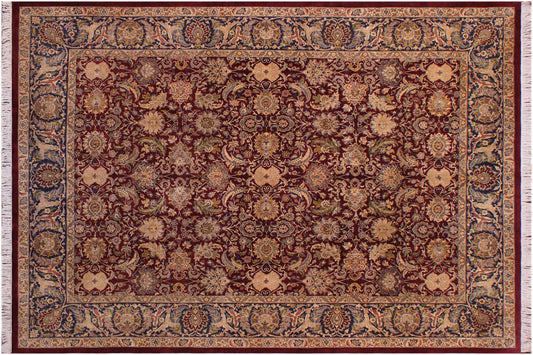 handmade Traditional Agra Maroon Blue Hand Knotted RECTANGLE 100% WOOL area rug 9x12