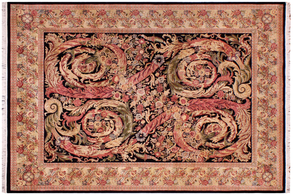 handmade Transitional Chand Black Beige Hand Knotted RECTANGLE 100% WOOL area rug 9x11