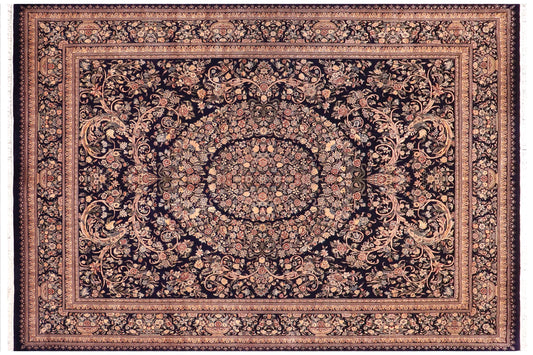 handmade Traditional Tamour Blue Gold Hand Knotted RECTANGLE 100% WOOL area rug 9x12