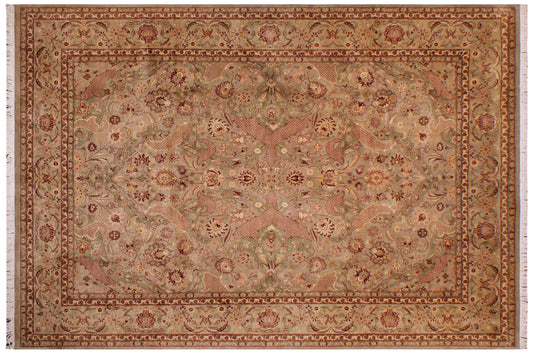 handmade Traditional Agra #2 Taupe Green Hand Knotted RECTANGLE 100% WOOL area rug 9x12