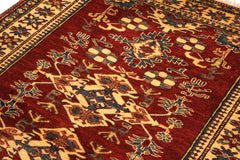 handmade Geometric Super Kazak Red Gold Hand Knotted RECTANGLE 100% WOOL area rug 4' x 6'