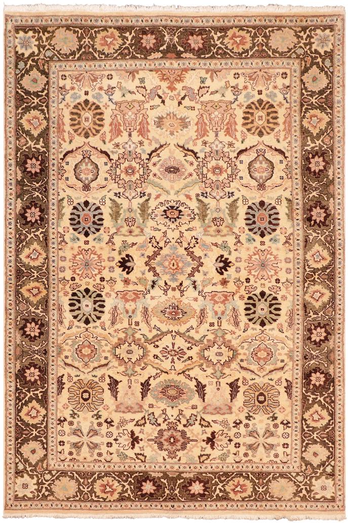 Traditional Sultanabad Catharin Beige Green Hand Knotted Area rugs 5 x 7