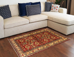 handmade Geometric Super Kazak Red Gold Hand Knotted RECTANGLE 100% WOOL area rug 4' x 5'