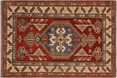 handmade Geometric Super Kazak Rust Tan Hand Knotted RECTANGLE 100% WOOL area rug 4' x 5'
