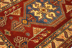 handmade Geometric Super Kazak Rust Tan Hand Knotted RECTANGLE 100% WOOL area rug 4' x 5'
