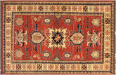 handmade Geometric Super Kazak Rust Beige Hand Knotted RECTANGLE 100% WOOL area rug 4' x 6'