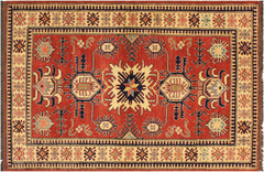 handmade Geometric Super Kazak Rust Beige Hand Knotted RECTANGLE 100% WOOL area rug 4' x 6'