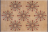 handmade Modern Kafkaz Tan Red Hand Knotted RECTANGLE 100% WOOL area rug 5' x 7'