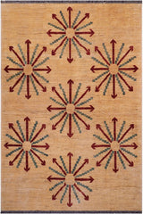 handmade Transitional Kafkaz Tan Red Hand Knotted RECTANGLE 100% WOOL area rug 5 x 7