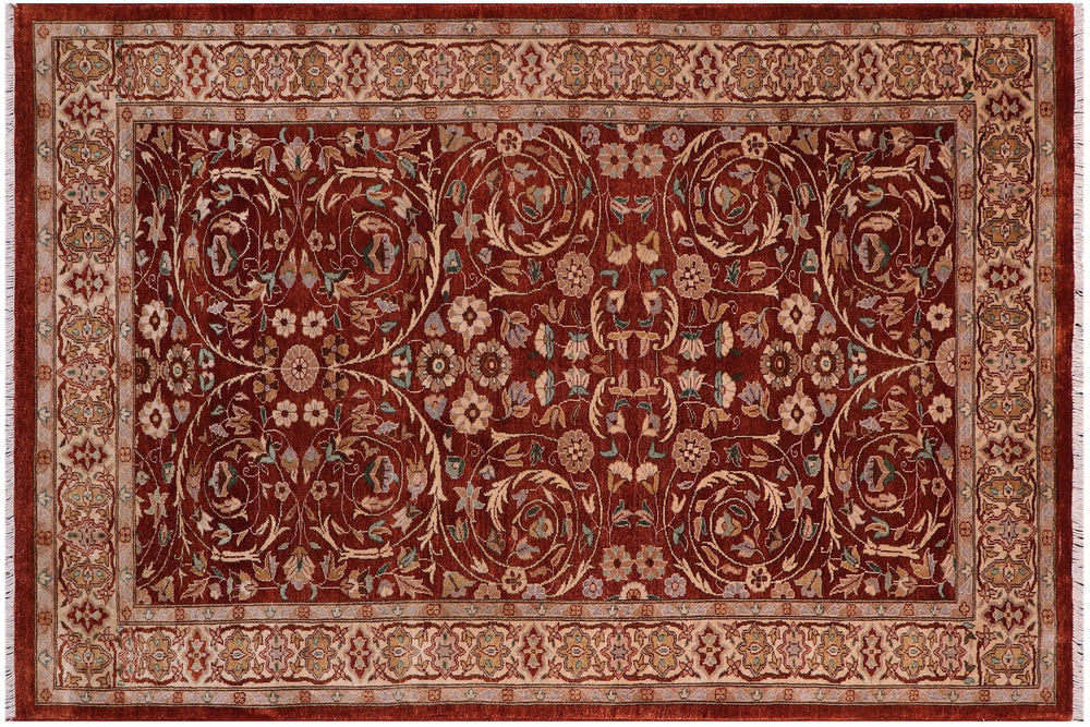 handmade Traditional Lahore Rust Tan Hand Knotted RECTANGLE 100% WOOL area rug 5' x 7'