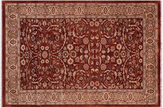 handmade Traditional Lahore Rust Tan Hand Knotted RECTANGLE 100% WOOL area rug 5' x 7'