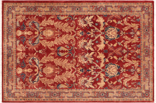 handmade Traditional Lahore Rust Tan Hand Knotted RECTANGLE 100% WOOL area rug 5' x 7'