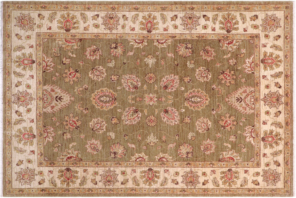 handmade Traditional Kafkaz Lt. Green Ivory Hand Knotted RECTANGLE 100% WOOL area rug 5x7