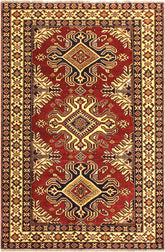 handmade Geometric Super Kazak Red Beige Hand Knotted RECTANGLE 100% WOOL area rug 4 x 6