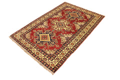 handmade Geometric Super Kazak Red Beige Hand Knotted RECTANGLE 100% WOOL area rug 4' x 6'