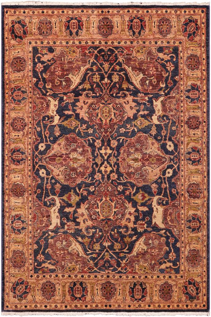 handmade Traditional Kafkaz Blue Gold Hand Knotted RECTANGLE 100% WOOL area rug 5 x 7