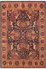 handmade Traditional Kafkaz Blue Gold Hand Knotted RECTANGLE 100% WOOL area rug 5 x 7