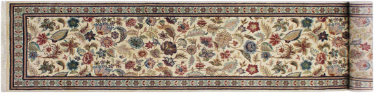 handmade Traditional Gulberg Beige Green Hand Knotted RUNNER 100% WOOL area rug 3' x 13'