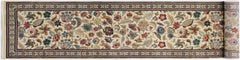handmade Traditional Gulberg Beige Green Hand Knotted RUNNER 100% WOOL area rug 3' x 13'