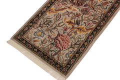 handmade Traditional Kamal Taupe Black Hand Knotted RUNNER 100% WOOL area rug 3' x 8'