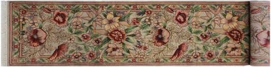 handmade Traditional Nawazish Taupe Green Hand Knotted RUNNER 100% WOOL area rug 2' x 12'