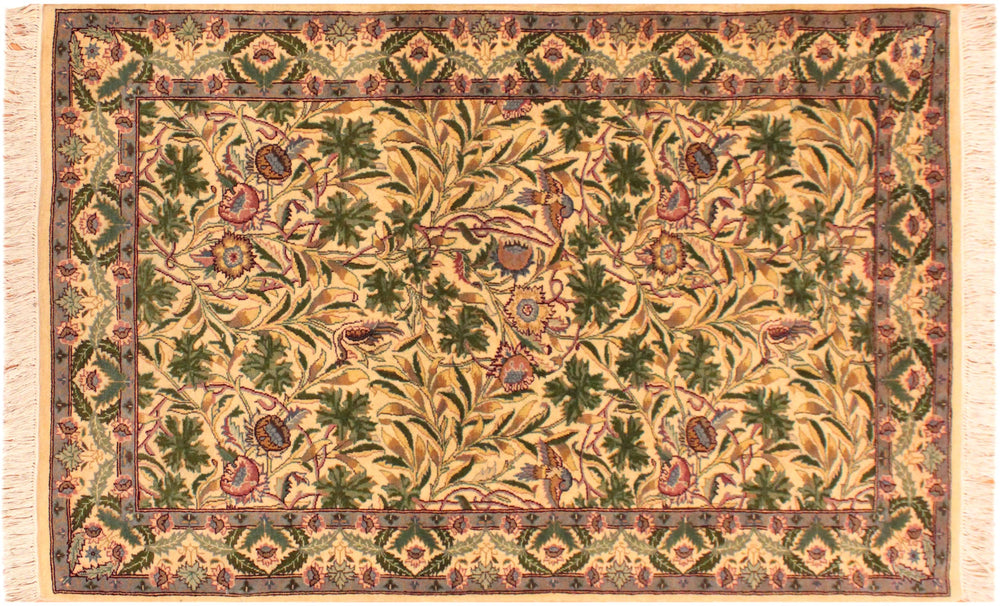 handmade Transitional Imran Beige Green Hand Knotted RECTANGLE 100% WOOL area rug 3x5