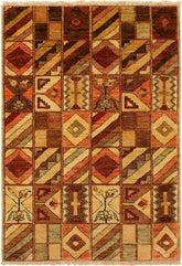 handmade Modern Gabbeh Beige Brown Hand Knotted RECTANGLE 100% WOOL area rug 3 x 5